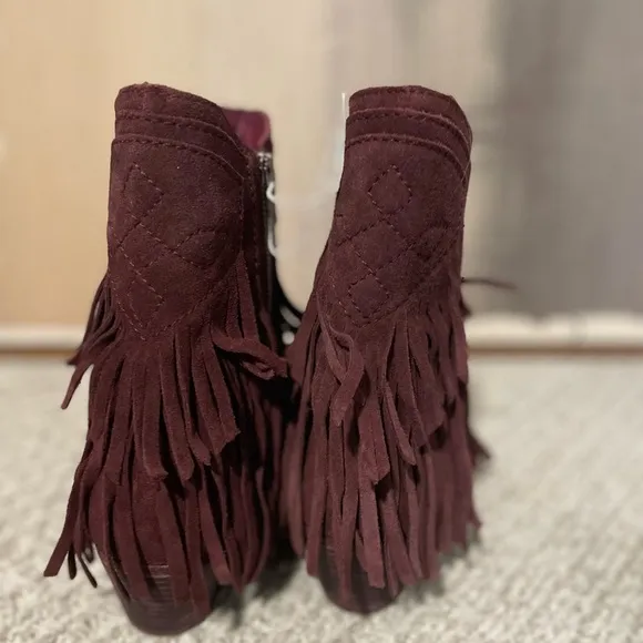 New FREE PEOPLE Womens Lawless Fringe Western‎ Boot fig maroon Size 7.5/37.5