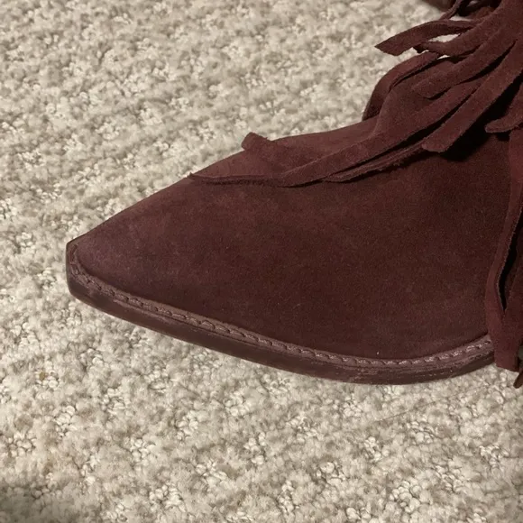 New FREE PEOPLE Womens Lawless Fringe Western‎ Boot fig maroon Size 7.5/37.5