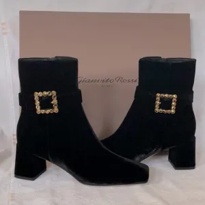 NEW GIANVITO ROSSI Black Velvet Ankle Boots