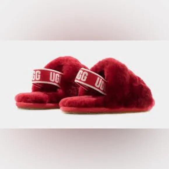 NEW!! Girls UGG Fluff Yeah Red Shearling Slide Slippers Size 11M
