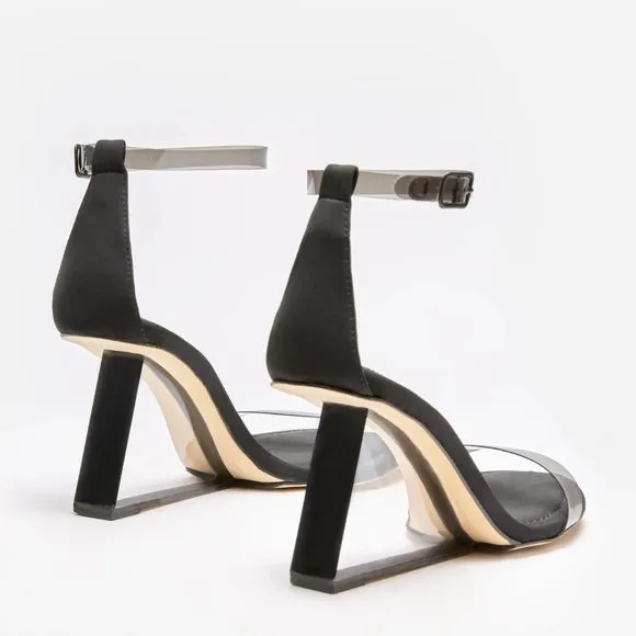 NEW Good American Cinder-F*cking-Rella Lucite Wedge Heel Sandal in Black Sz. 4