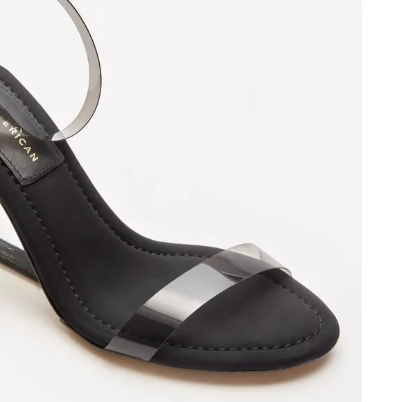 NEW Good American Cinder-F*cking-Rella Lucite Wedge Heel Sandal in Black Sz. 4
