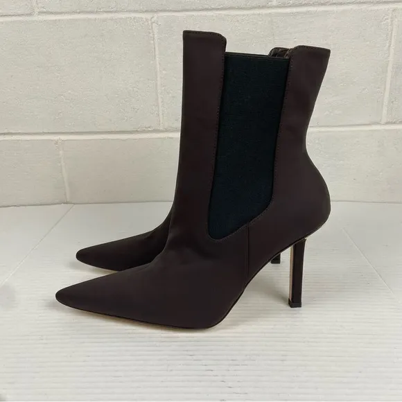 NEW Good American‎ Pointed Toe Heeled Bootie Women's 14 Brown Neoprene GA118N-X