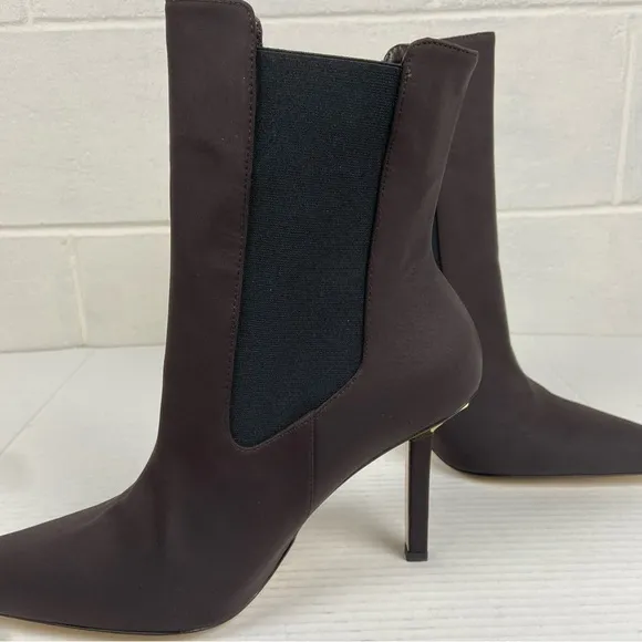 NEW Good American‎ Pointed Toe Heeled Bootie Women's 14 Brown Neoprene GA118N-X