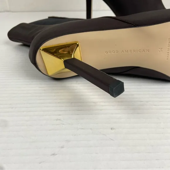 NEW Good American‎ Pointed Toe Heeled Bootie Women's 14 Brown Neoprene GA118N-X