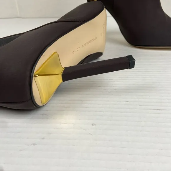 NEW Good American‎ Pointed Toe Heeled Bootie Women's 14 Brown Neoprene GA118N-X
