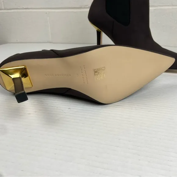 NEW Good American‎ Pointed Toe Heeled Bootie Women's 14 Brown Neoprene GA118N-X