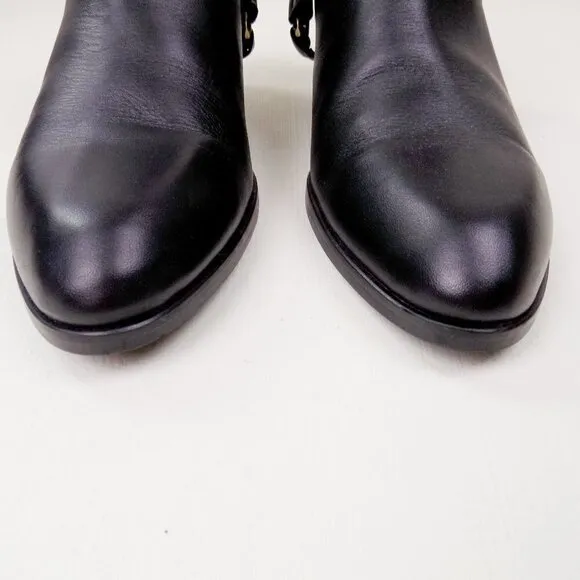 new! J. crew ankle booties leather moto zip up gold hardware straps buckle