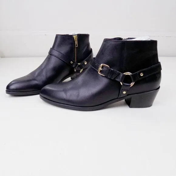 new! J. crew ankle booties leather moto zip up gold hardware straps buckle
