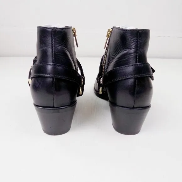 new! J. crew ankle booties leather moto zip up gold hardware straps buckle