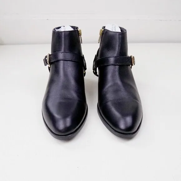 new! J. crew ankle booties leather moto zip up gold hardware straps buckle