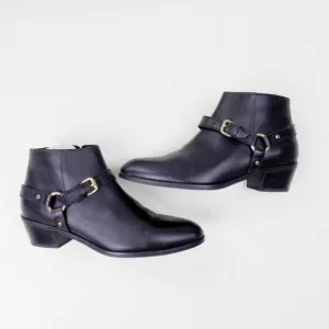 new! J. crew ankle booties leather moto zip up gold hardware straps buckle
