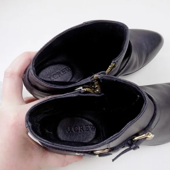 new! J. crew ankle booties leather moto zip up gold hardware straps buckle
