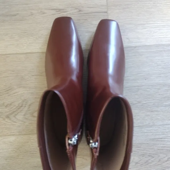 NEW J Crew Square-Toe Leather Ankle Boots Size 7.5 Brown Sienna Spazzolato