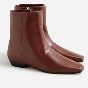 NEW J Crew Square-Toe Leather Ankle Boots Size 7.5 Brown Sienna Spazzolato