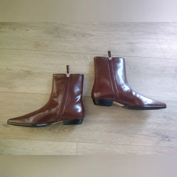 NEW J Crew Square-Toe Leather Ankle Boots Size 7.5 Brown Sienna Spazzolato