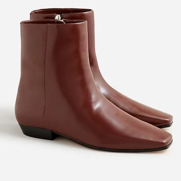 NEW J Crew Square-Toe Leather Ankle Boots Size 7.5 Brown Sienna Spazzolato