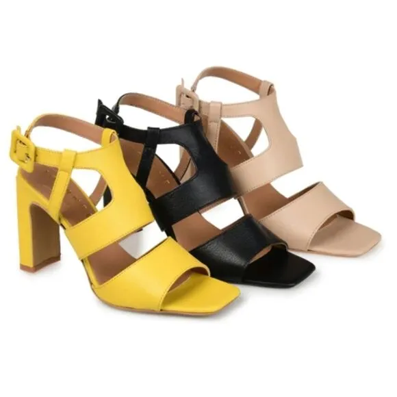 New Journee Signature Beckie Block Heel Leather Sandal (Women) 7.5