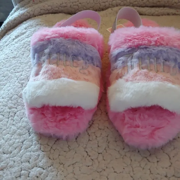 NEW | JUICY COUTURE | Striped Pink Fuschia Embroidered Slide Sandal Slippers 2/3