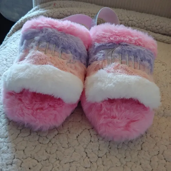 NEW | JUICY COUTURE | Striped Pink Fuschia Embroidered Slide Sandal Slippers 2/3