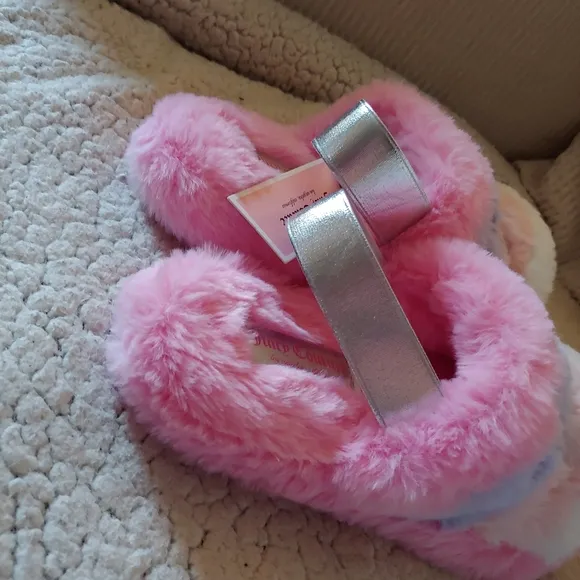 NEW | JUICY COUTURE | Striped Pink Fuschia Embroidered Slide Sandal Slippers 2/3