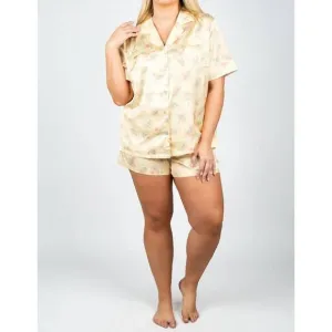 NEW KILO BRAVA satin short pajama set in light yellow vintage floral