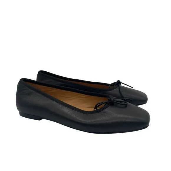 New Madewell The Anelise Ballet Flats Black Leather Bow Sz 6 NN901 Minimalist