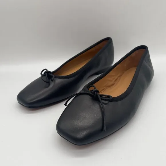 New Madewell The Anelise Ballet Flats Black Leather Bow Sz 6 NN901 Minimalist