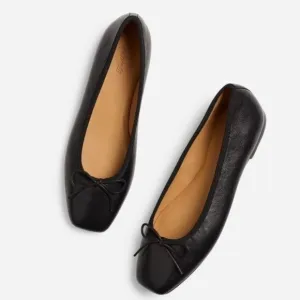 New Madewell The Anelise Ballet Flats Black Leather Bow Sz 6 NN901 Minimalist