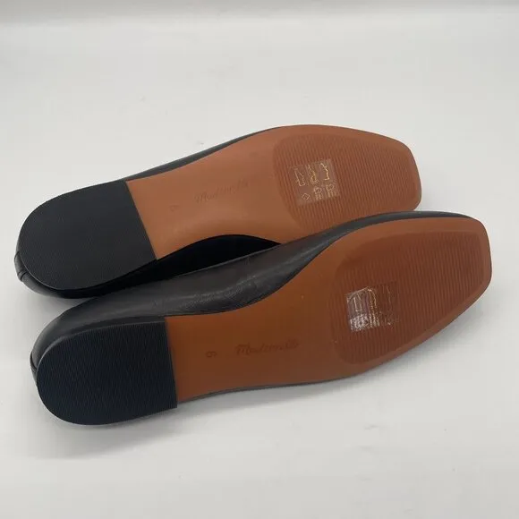 New Madewell The Anelise Ballet Flats Black Leather Bow Sz 6 NN901 Minimalist