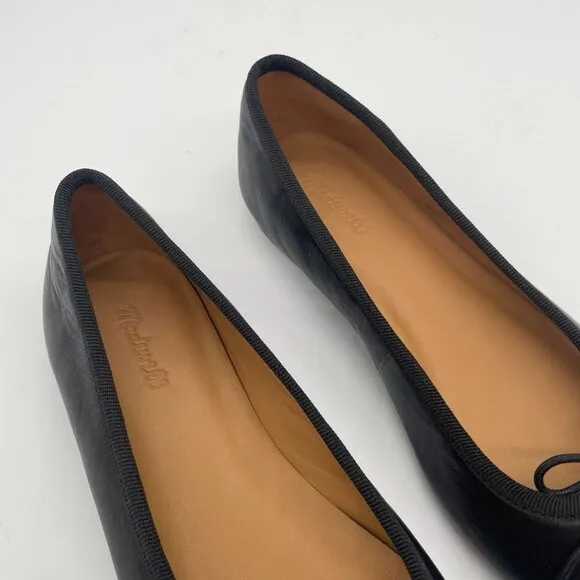 New Madewell The Anelise Ballet Flats Black Leather Bow Sz 6 NN901 Minimalist