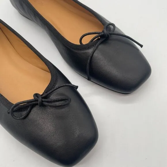 New Madewell The Anelise Ballet Flats Black Leather Bow Sz 6 NN901 Minimalist