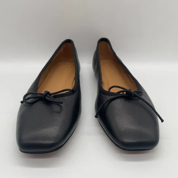 New Madewell The Anelise Ballet Flats Black Leather Bow Sz 6 NN901 Minimalist