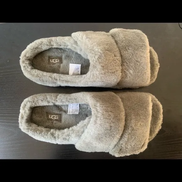 New MEN UNISEX UGG FLUFF THAT BURNT OLIVE SLIPPERS. # Slide Sandal.