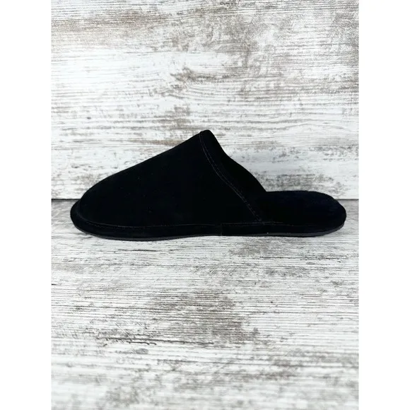 NEW Men’s L.B. Evans Rhett Black Leather Sheep Fur Lined Slippers Sz 9M
