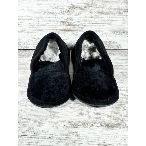 NEW Men’s L.B. Evans Rhett Black Leather Sheep Fur Lined Slippers Sz 9M