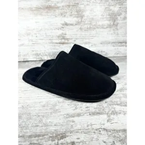 NEW Men’s L.B. Evans Rhett Black Leather Sheep Fur Lined Slippers Sz 9M