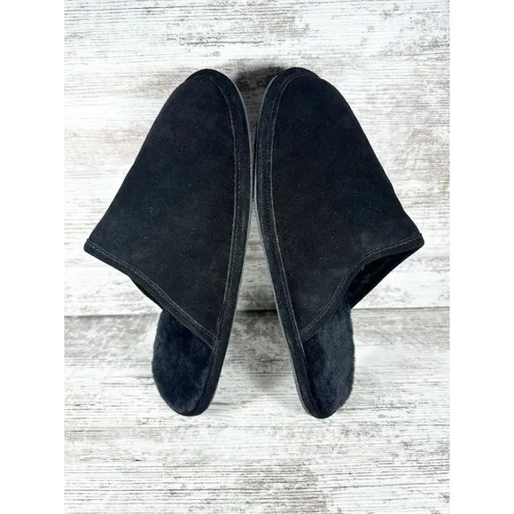 NEW Men’s L.B. Evans Rhett Black Leather Sheep Fur Lined Slippers Sz 9M