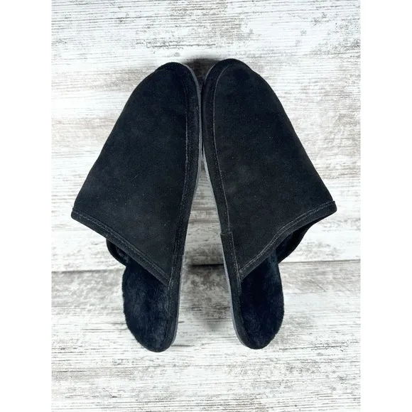 NEW Men’s L.B. Evans Rhett Black Leather Sheep Fur Lined Slippers Sz 9M