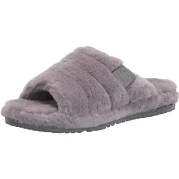 NEW Mens Size 10, Womens 12 Fluff You Faux Fur &amp; Sheepskin Slippers, Metal
