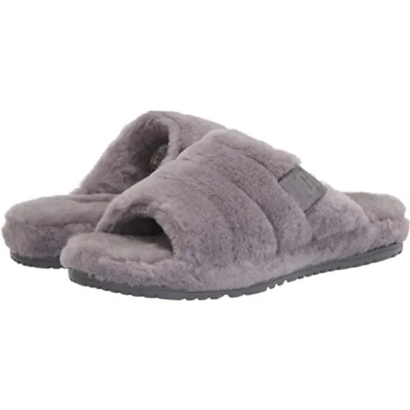 NEW Mens Size 10, Womens 12 Fluff You Faux Fur &amp; Sheepskin Slippers, Metal