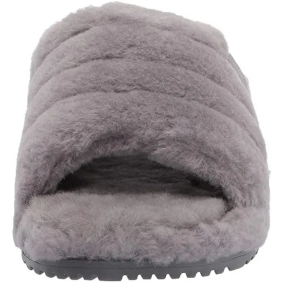 NEW Mens Size 10, Womens 12 Fluff You Faux Fur &amp; Sheepskin Slippers, Metal
