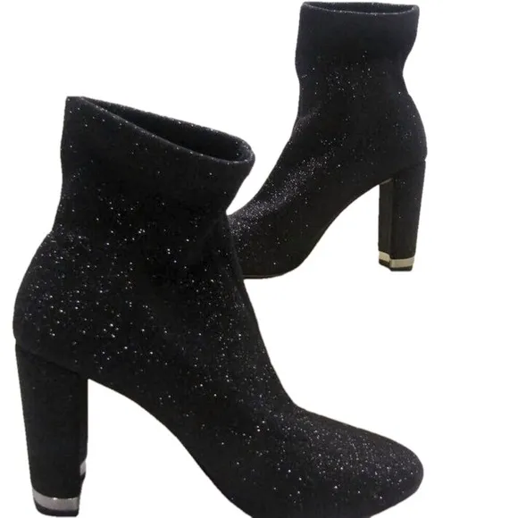 NEW MICHAEL KORS Women's Ankle Boots Mandy Glitter Stretch-Knit US 10 - Black