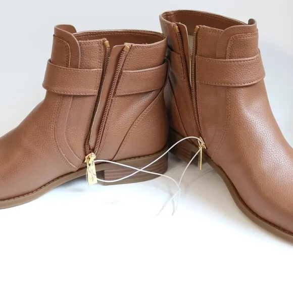 NEW Michael Kors Women's Jilly Faux Pebbled Leather Ankle Boot Luggage Brown 7