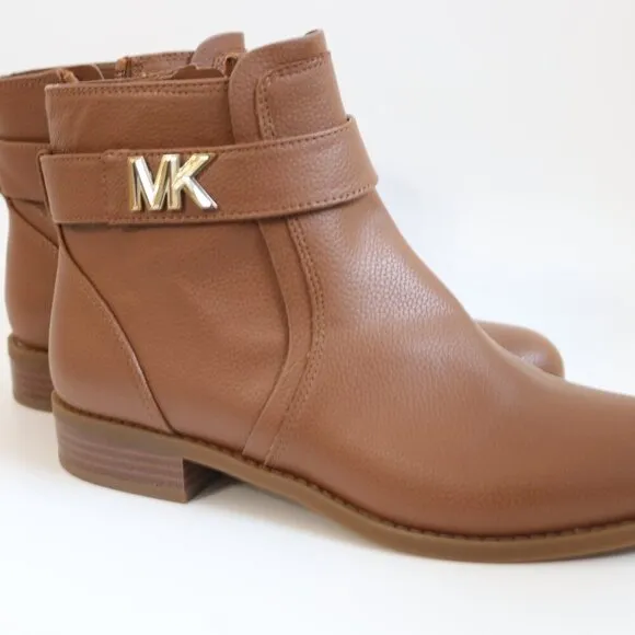 NEW Michael Kors Women's Jilly Faux Pebbled Leather Ankle Boot Luggage Brown 7