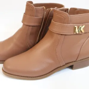 NEW Michael Kors Women's Jilly Faux Pebbled Leather Ankle Boot Luggage Brown 7