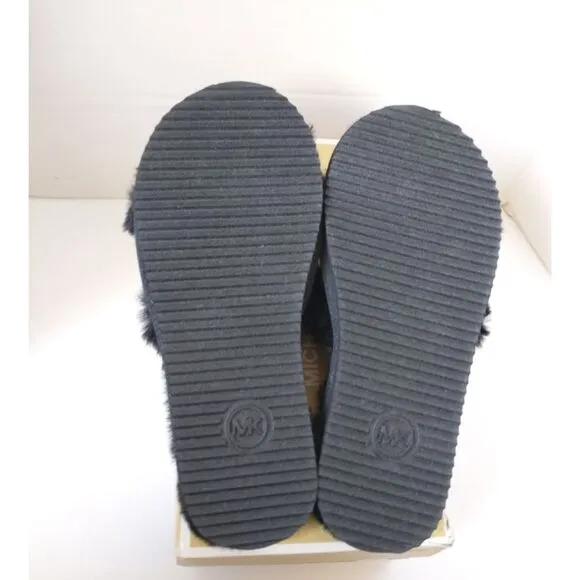 New! MICHAEL KORS Women's Scarlett Chain-trim Slippers Sandals Shoe Black Silver
