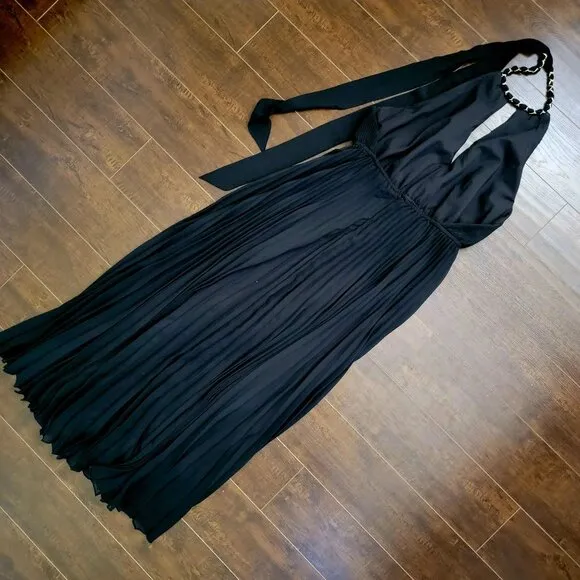 NEW Milly Kora Gown Womens 12 Maxi Black Halter Chic Elegant Luxury Whimsical