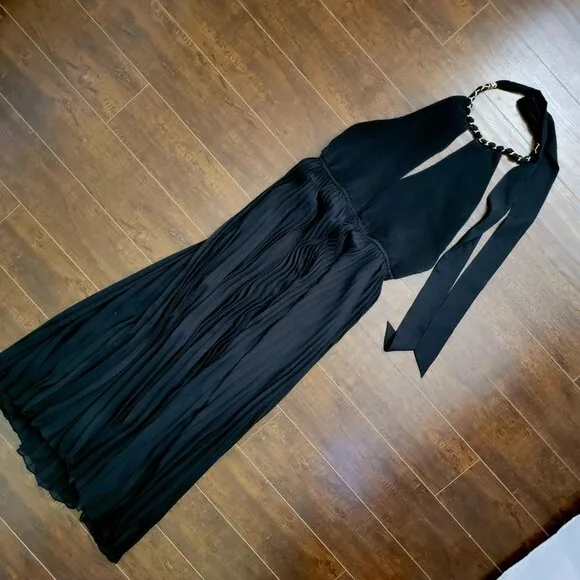 NEW Milly Kora Gown Womens 12 Maxi Black Halter Chic Elegant Luxury Whimsical