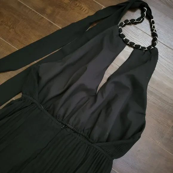NEW Milly Kora Gown Womens 12 Maxi Black Halter Chic Elegant Luxury Whimsical